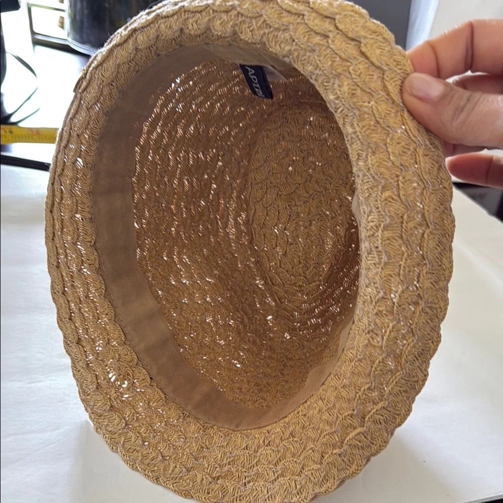 APT 9 Womens Woven Straw Fedora Hat Tan With Black Band Summer Like New